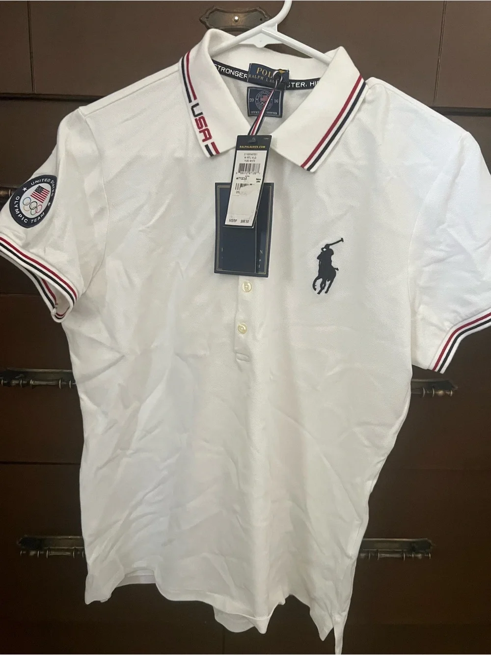 Ralph Lauren White Polo with Navy Pony and Red-Trim Accents